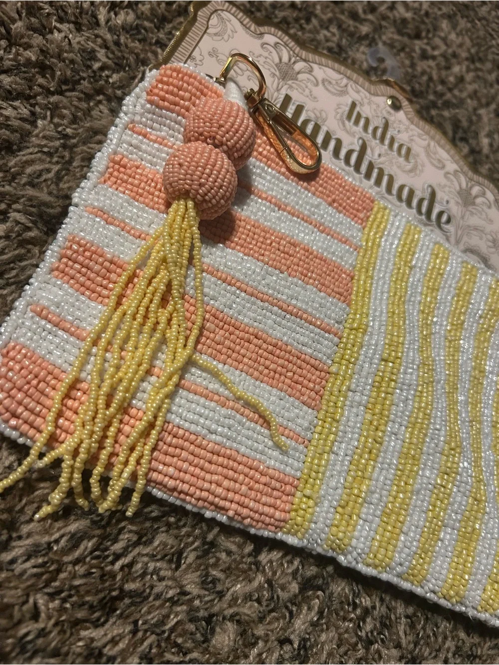 India Boutique Beaded Pouch - Peach, Yellow & White